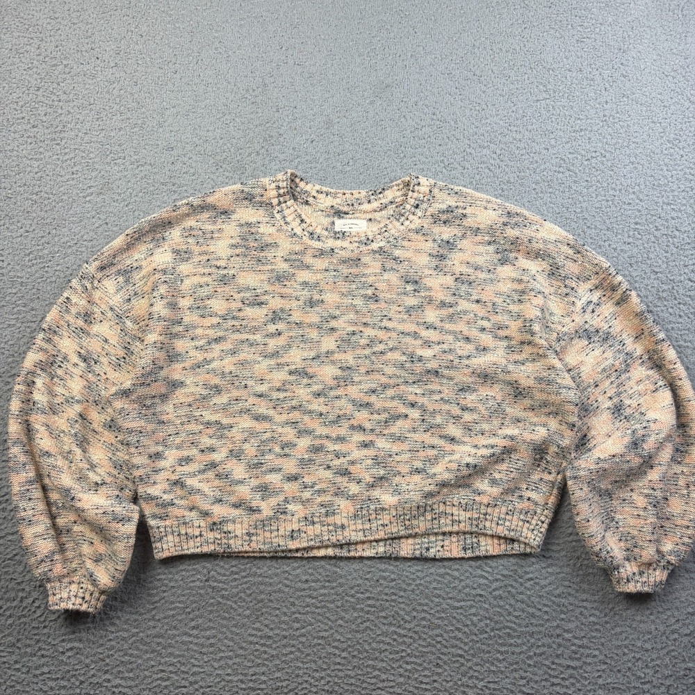 Billabong Sweater Womens M Pink Gray Space Dye Marled Cropped Pullover Crewneck